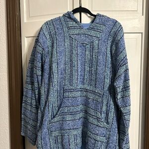 Blue and Green Striped Baja Hoodie